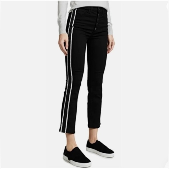 NWOT Veronica Beard Carolyn 10” Baby Boot Black Silver Tuxedo Stripe Jeans 26 - Picture 2 of 13